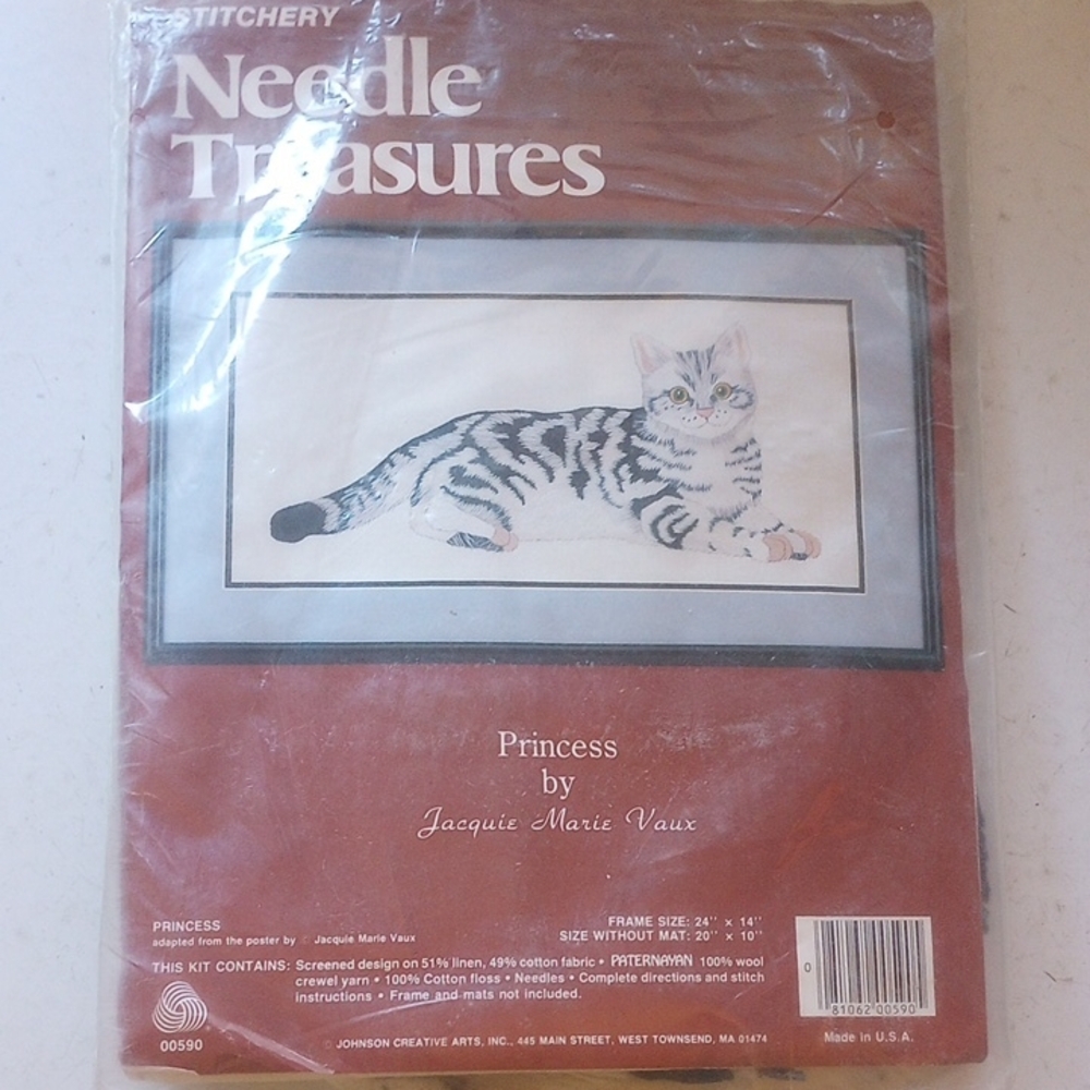 NEW "Princess" Crewel Embroidery Kit, Needle Treasures 00590, Cat, Feline